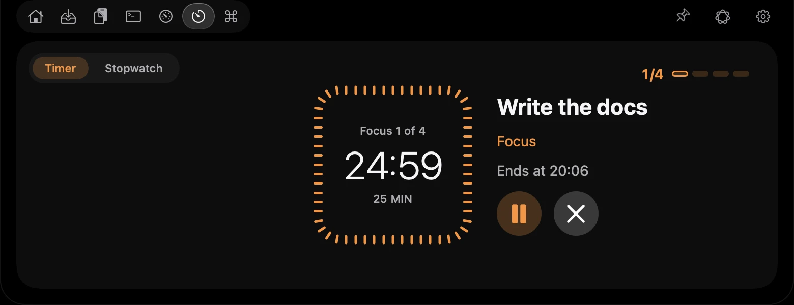 Island timer running a pomodoro