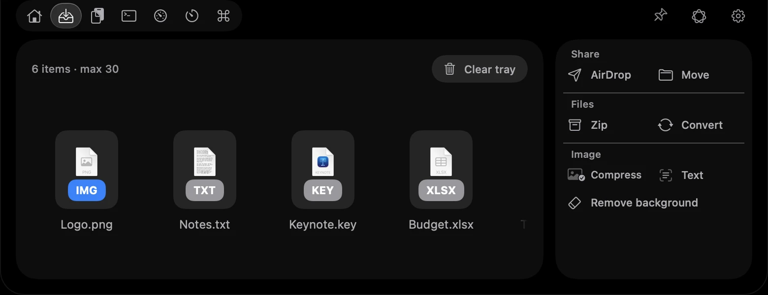 Island tray with stored files