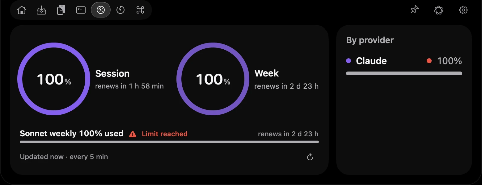 Island usage tab with AI plan consumption